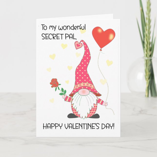 Carte Pour Secret Pal Valentine's mignonne Gnome et Rose (Devant)