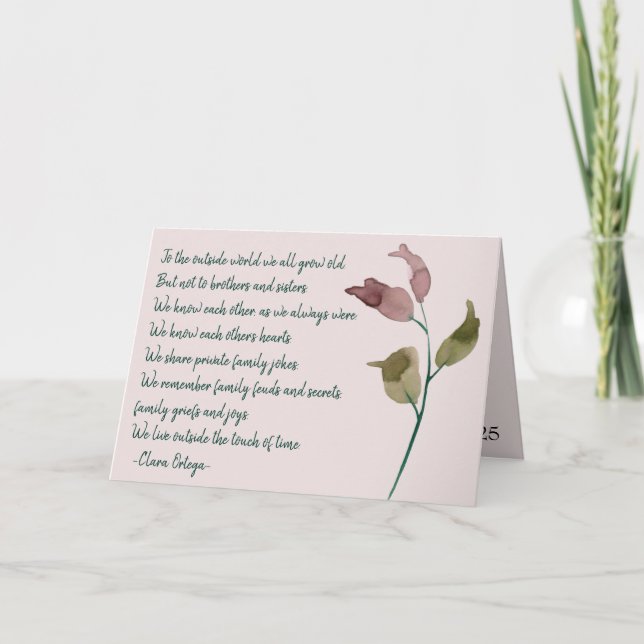 Carte Pour Soeur Poème Sentimental Anniversaire Joli Ros (Devant)