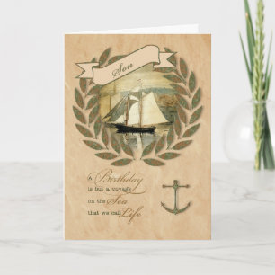 Carte pour Son un thème nautique à voile Anniversaire