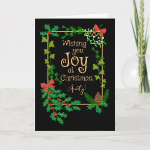 Carte Pour Tante Christmas Joy Holly et Mistletoe