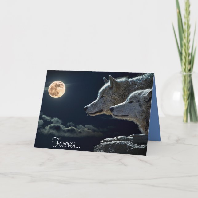Carte Pour toujours… Deux loups et une pleine lune (Devant)