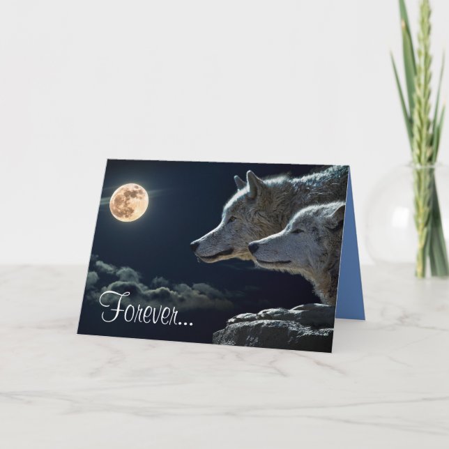 Carte "Pour toujours" et "je t'aime" deux loups gris (Devant)