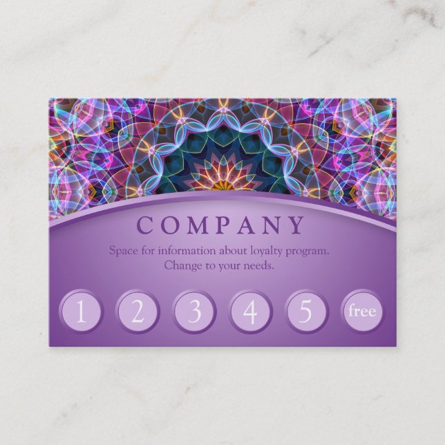 Carte pourpre de fidélité de client de mandala de (Devant)