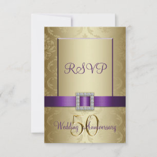 Carte pourpre de l'anniversaire de mariage d'or