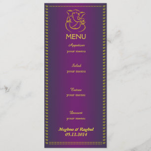 Carte pourpre de menu de mariage indien élégant de