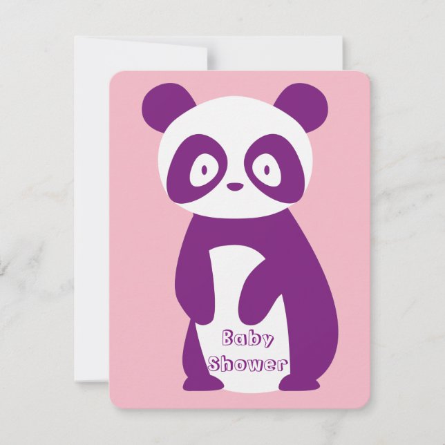 Carte pourpre d'invitation de baby shower de panda (Devant)
