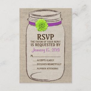 Carte pourpre rustique du vert RSVP de pot et de