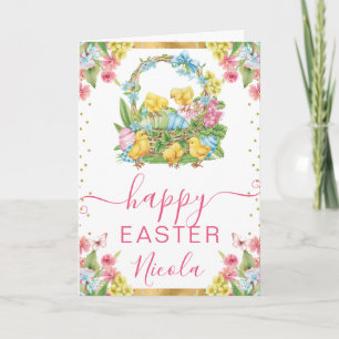 Carte Poussins et oeufs à l'aquarelle Printemps Joyeuses