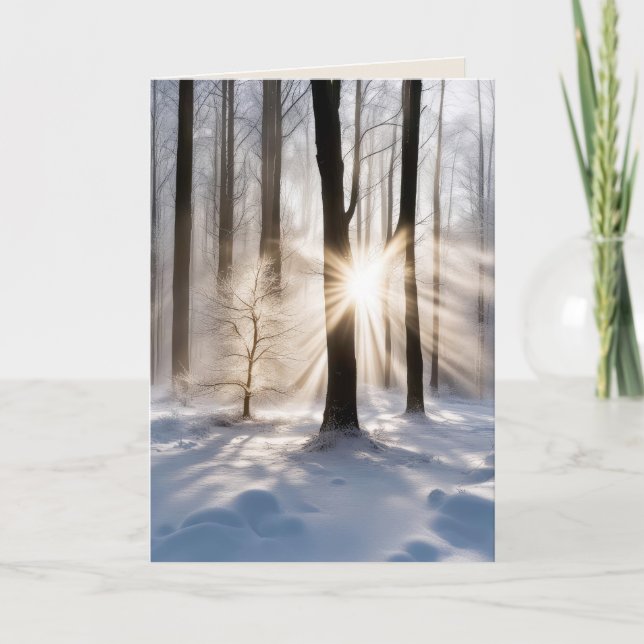 Carte Poutres De Soleil Sympathiques En Forêt D'Hiver (Devant)