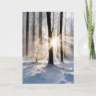 Carte Poutres De Soleil Sympathiques En Forêt D'Hiver