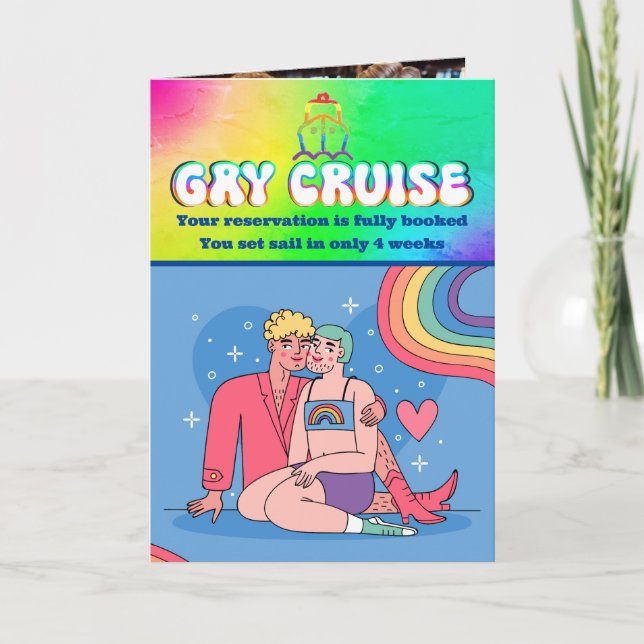 Carte Prank Gay Cruise Anniversaire, Personnalisé Amis F (Devant)