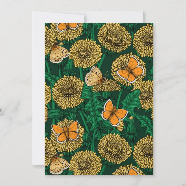 Carte Pré de Dandelion sur vert foncé (Devant)