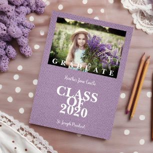 Carte Pré-K Graduate Simple Photo Mauve Textile Texture