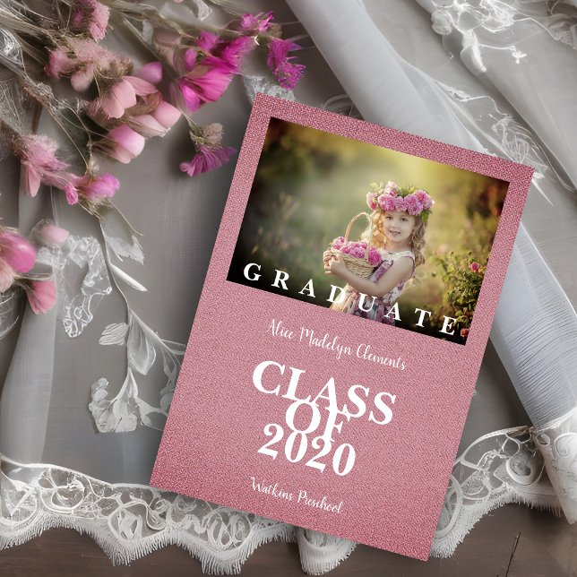Carte Pre-K Graduation Simple Photo Pink Textile Texture (Pre-K Graduation Simple Photo Pink Textile Texture Keepsake for family.)