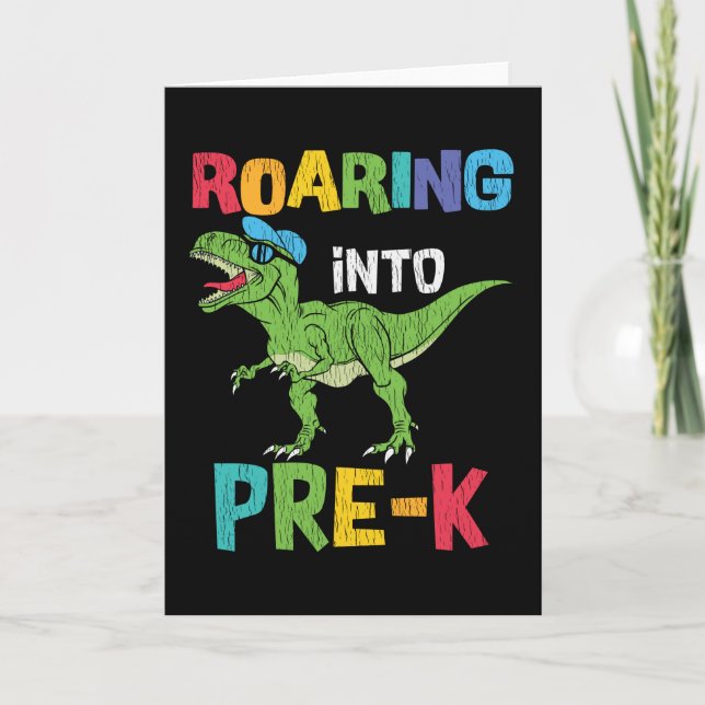 Carte Pré-K rugissant Retour À L'École T rex Dinosaures  (Devant)