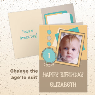Carte Premier anniversaire 1 aujourd'hui nom photo brun