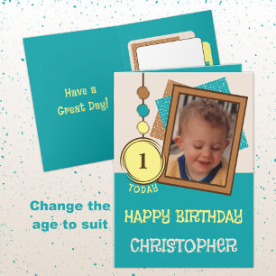 Carte Premier anniversaire 1 aujourd'hui nom photo turqu