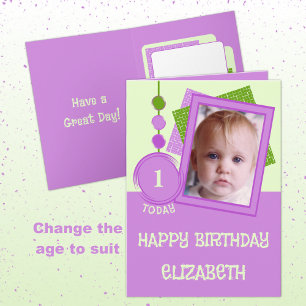 Carte Premier anniversaire 1 aujourd'hui nom photo viole