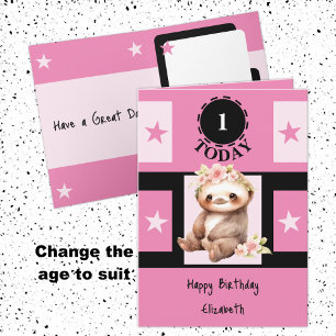 Carte Premier anniversaire ajouter nom mignon paresseux 