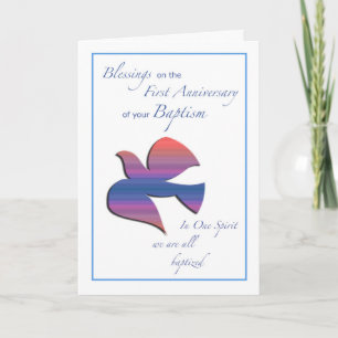 Carte Premier anniversaire de baptême Colombe