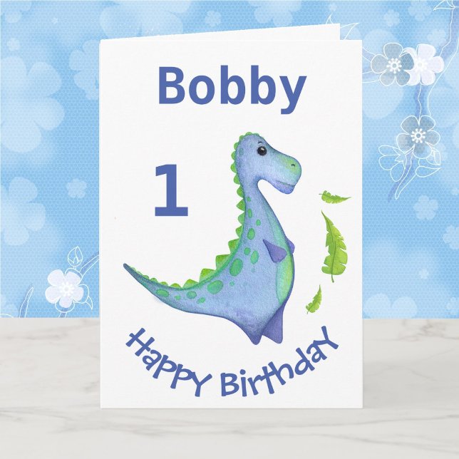 Carte Premier anniversaire Dinosaur Personnaliser le nom (Créateur téléchargé)