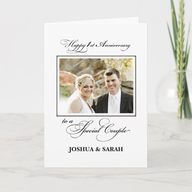 Carte Premier anniversaire du Mariage Nom personnalisé e (Devant)