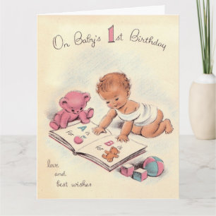 Carte Premier anniversaire heureux du bébé vintage