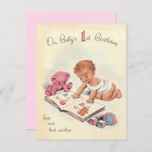 Carte Premier anniversaire heureux du bébé vintage