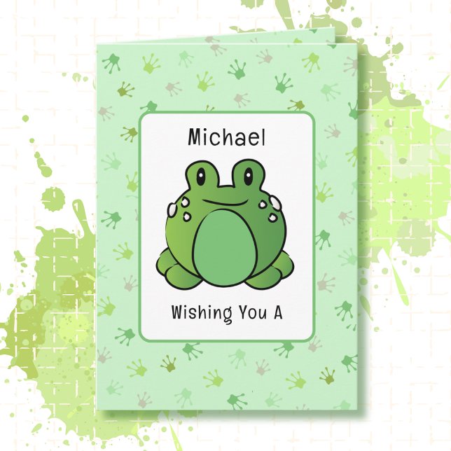Carte Premier anniversaire mignon grenouille caricature  (Créateur téléchargé)