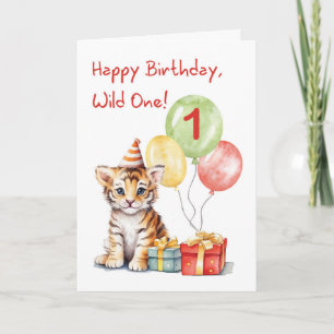 Carte Premier anniversaire mignon tigre du Bengale avec