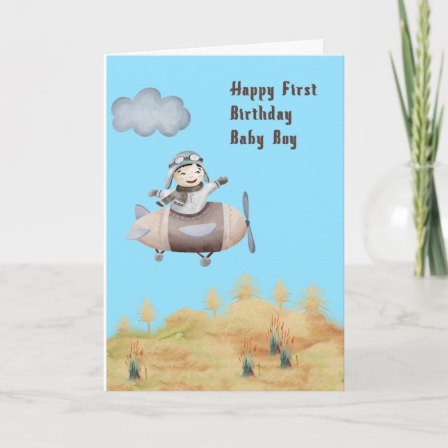 Carte Premier anniversaire pour un bébé garçon qui aime  (Devant)