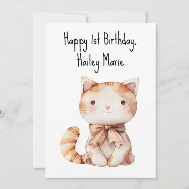 Carte Premier Anniversaire Stuffed Toy Chat Personnalisé (Devant)