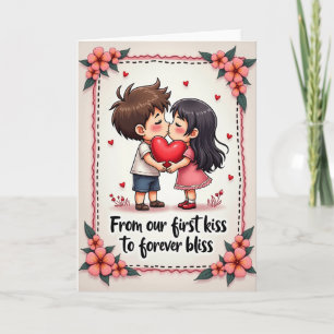 Carte Premier Baiser Couple Mignon