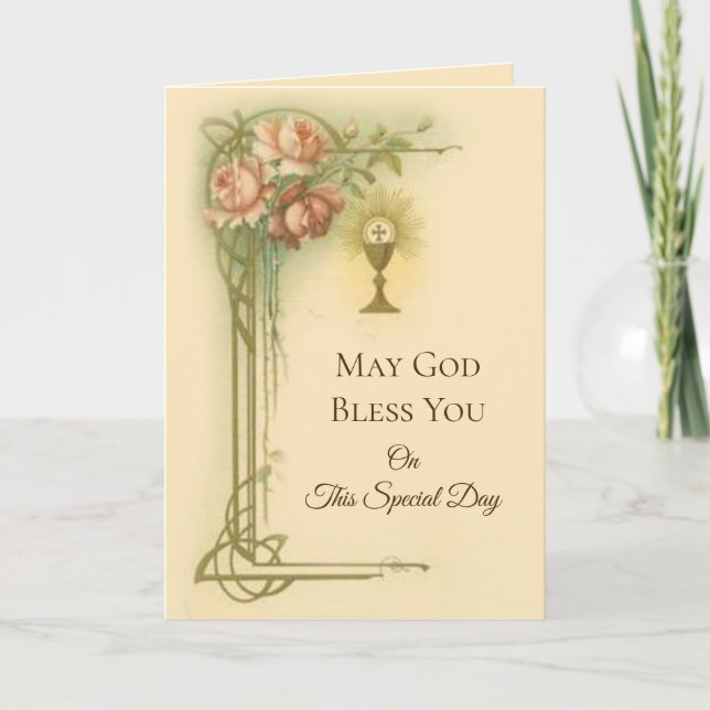 Carte Premier Chalice Communion Roses d'accueil (Devant)