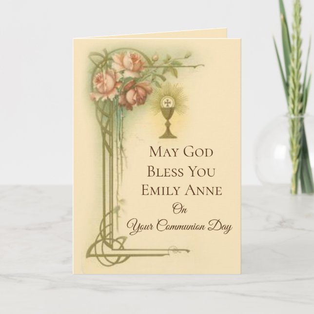 Carte Premier Chalice Communion Roses d'accueil (Devant)