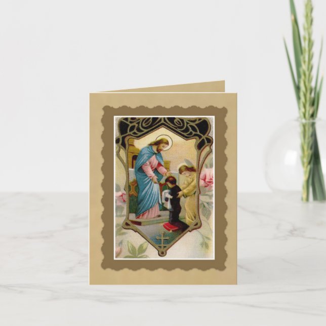 Carte Premier garçon de sainte communion avec Jésus et (Devant)