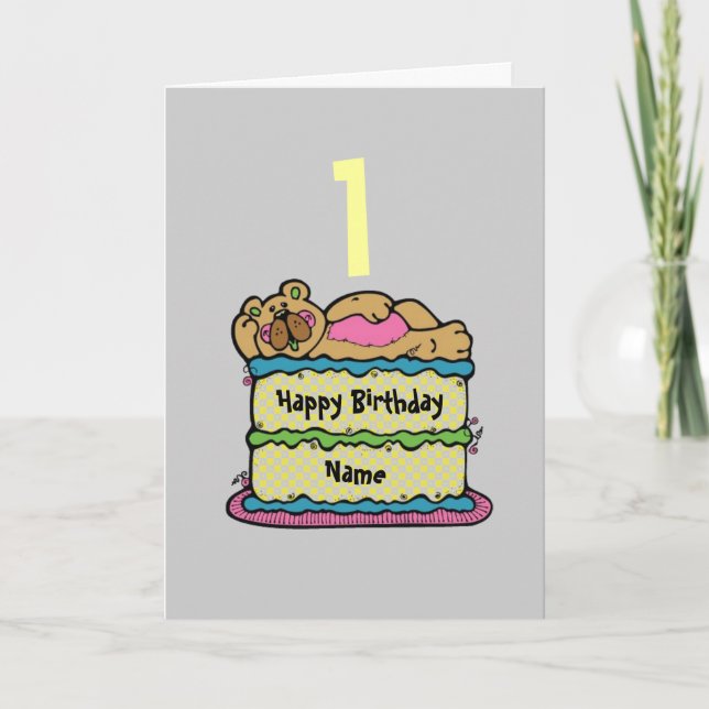 Carte Premier gâteau nounours d'anniversaire personnalis (Devant)