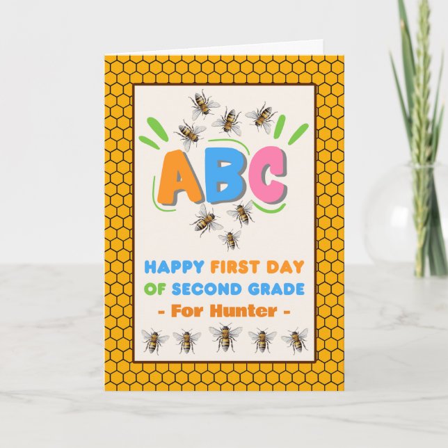Carte Premier jour en deuxième année avec les abeilles A (Devant)