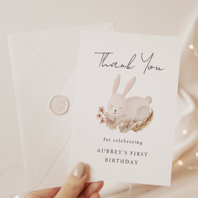 Carte Premier Merci d'anniversaire avec lapin dormant mi (Créateur téléchargé)