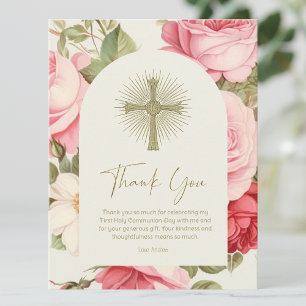 Carte Premier Merci de communion Roses roses roses