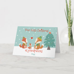Carte Premier Noël en grand-parents mignons petits renar