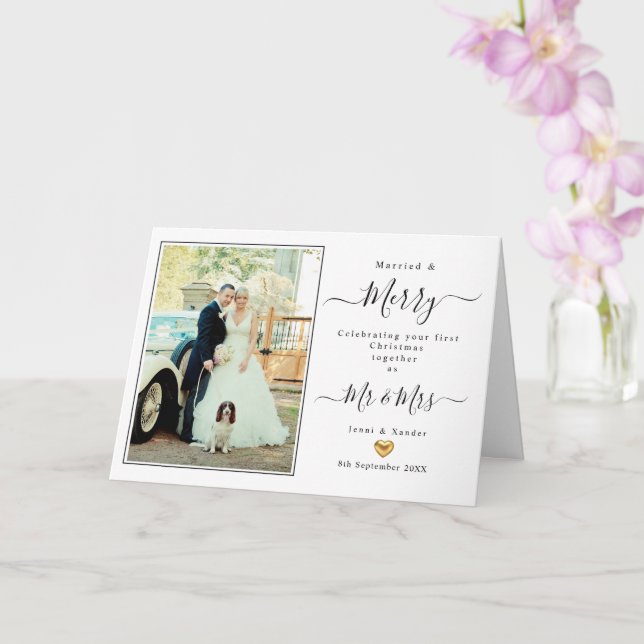 Carte Premier Noël Marié M. et Mme Gold Heart Card (Orchidée)