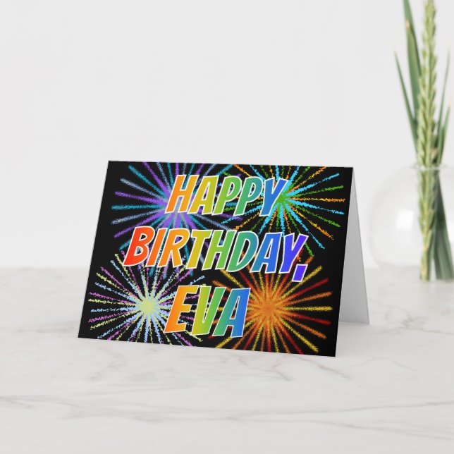 Carte Premier nom "EVA" Fun "HAPPY BIRTHDAY" (Devant)