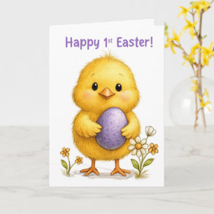 Carte Premier Pâques de Bébé Mignon Poussin avec Oeuf Vi