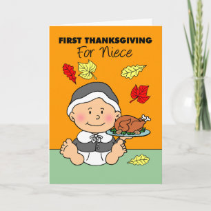 Carte Premier Thanksgiving mignon pèlerin de la nièce