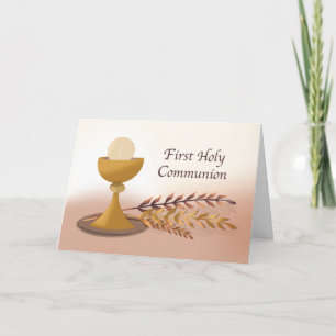 Carte Première communion avec la chalice et l'hôte du bl