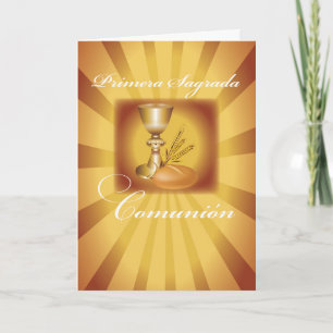 Carte Première communion Chalice, espagnol, Gold Starbur