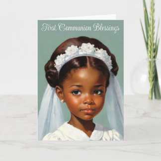 Carte Première communion de fille style rétro
