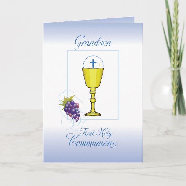 Carte Première communion de petit-fils, Chalice avec hôt (Devant)