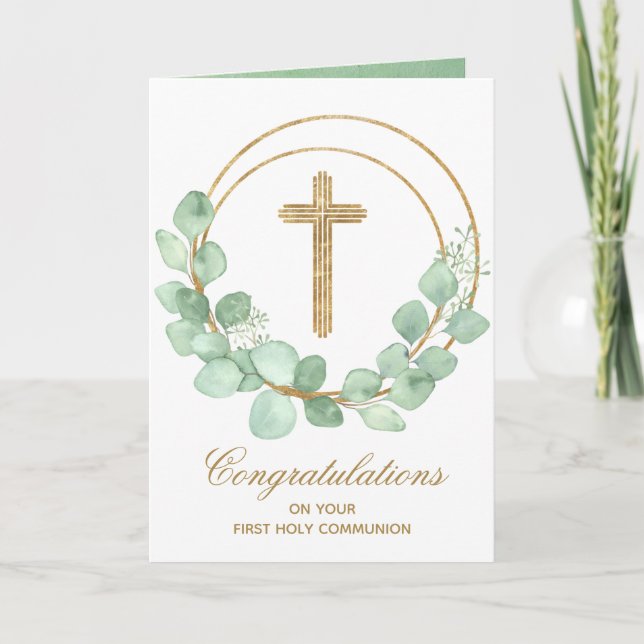 Carte Première communion d'Eucalyptus de la Croix d'Or (Devant)
